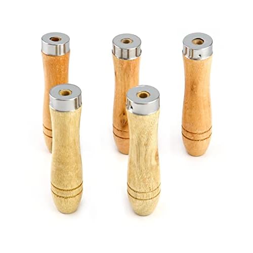 QWORK Wooden File Handle with Strong Metal Collars, 5 Pack Ergonomic Handles Easy Installation for 4'' - 7'' Metal File, Screwdriver, Hand Drill