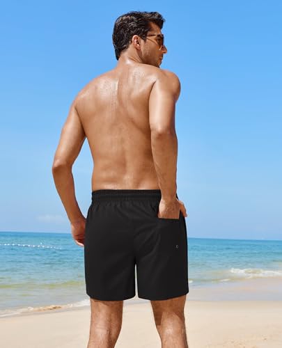 Gleeease 5 Inch Men's Swim Trunks with Compression Liner, Solid Black, 3X-Large