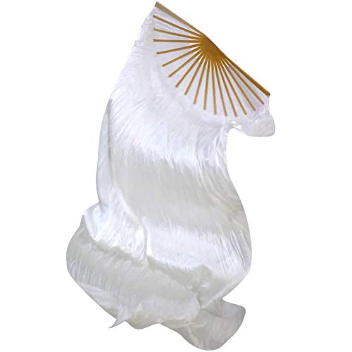 Faux Silk Belly Dance Fan Veil - Handmade Bamboo - White