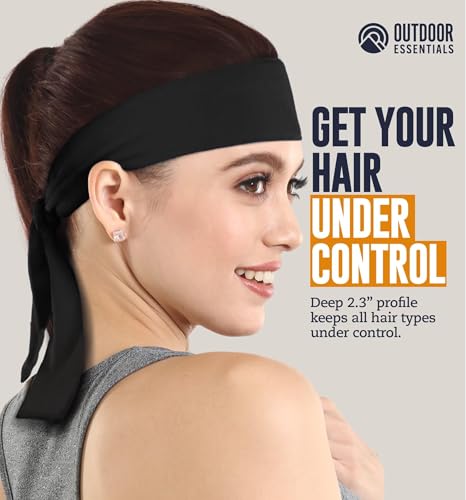 Sweat-Wicking Tie Headband for Running - 2 Pack Black