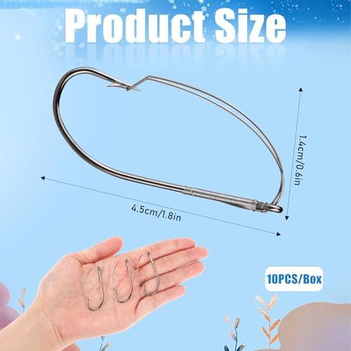 10-Pack 2/0 Weedless Wacky Rig Hooks for Bass Fishing