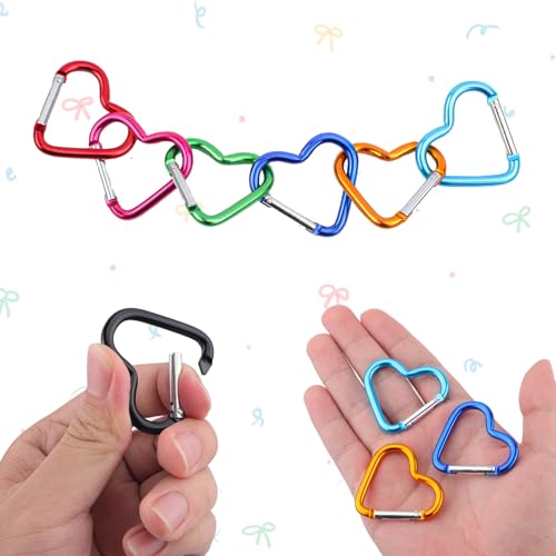 10-Pack Heart Shaped Carabiners - Durable Aluminium Clips for Keys & Hiking