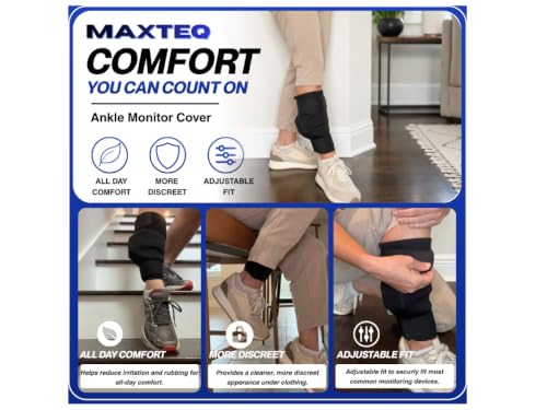 MAXTEQ AMC1 Ankle Monitor Cover for SCRAM, GPS, Alcohol Bracelets – Black Neoprene, Adjustable Straps
