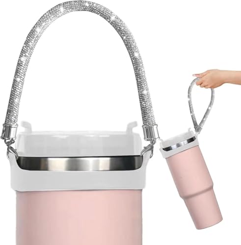 White Glitter Handle for Stanley Cup Water Bottle - Bling Tumbler Carrier with Strap