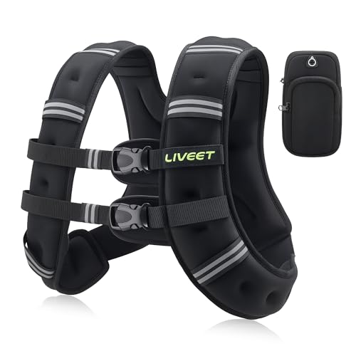 Liveet 20lb Black Weighted Vest for Men Women with Reflective Strips & Adjustable Fit