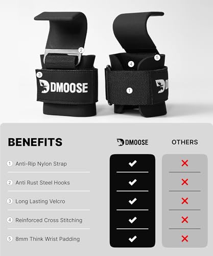 Weight Lifting Hooks with Thick Wrist Padding - Black