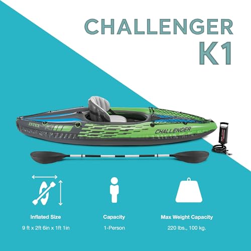 Inflatable Kayak for 1 Person - Includes Paddles & Pump