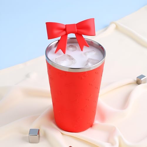 Bow Shape Straw Cover & Silicone Boot Sleeve Set - Red
