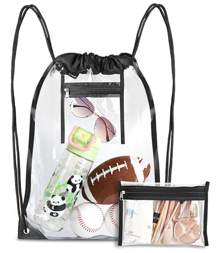Clear Drawstring Bag, 17x13in Transparent Backpack, Bag for Stadium