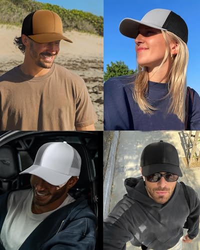 FURTALK Mens Trucker Hat Structured Mesh Baseball Cap Adjustable Black Grey White