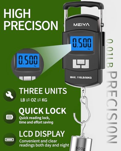 Digital Fish Scale 110lb/50kg with Backlit LCD & Portable Handle for Anglers