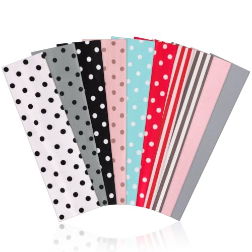 10-Pack Non-Slip Cotton Headbands for Women & Men - Polka Dots & Stripes