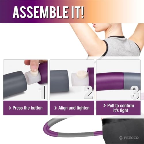 Purple 5LB FEECCO Weighted Fitness Hula Hoop - Detachable Sections for Weight Loss