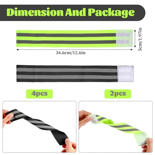 6 Pcs High Visibility Reflective Bands for Safety - Green & Black