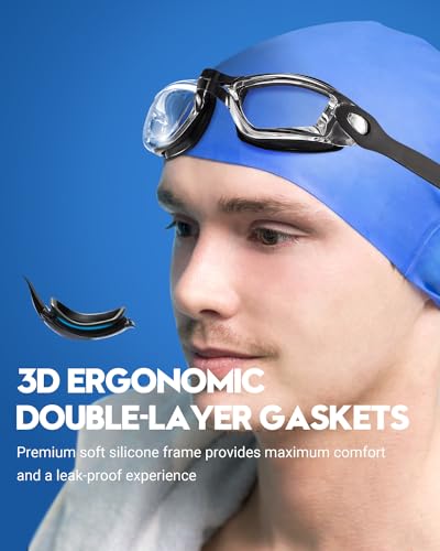No Leaking Swim Goggles 2 Pack for Men, Women & Youth - Clear Black & Aqua
