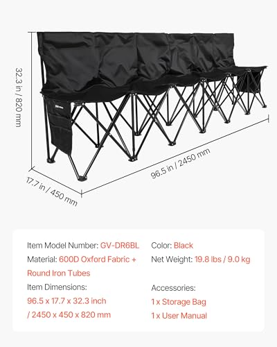 Portable Folding Bench - 6-Person Seating with Storage Pockets & Carry Bag