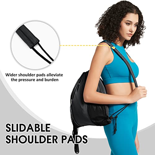 WANDF Drawstring Gym Backpack with Shoulder Pad - Lightweight Sports Bag