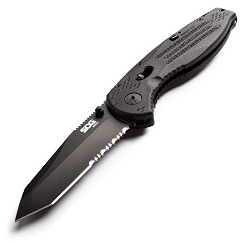 SOG Aegis Black TiNi Tanto Folding Pocket Knife 3.5in Assisted Open