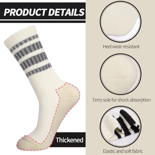 Striped Crew Socks - Retro Cotton Athletic Socks, Black & White - 3 Pairs