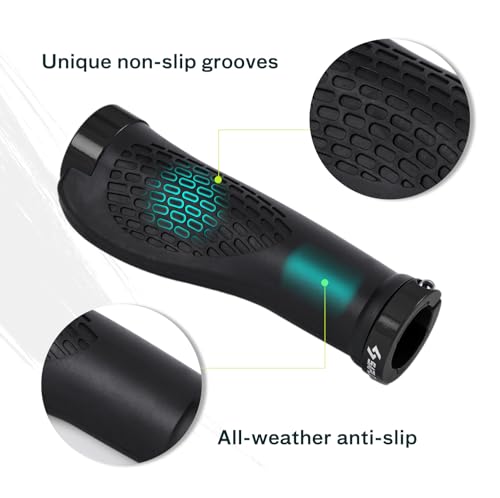 SAPLIZE Classic Black Bike Handlebar Grips - Ergonomic Wide Palm Support, Double Lock-on for Mountain & Urban Bikes
