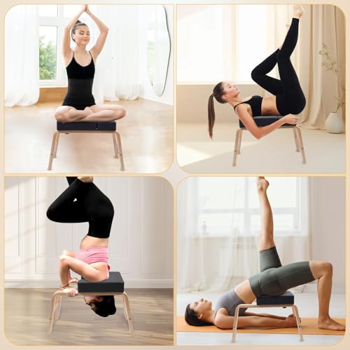 Yoga Headstand Bench with PU Cushion - Black, 300 lbs Capacity