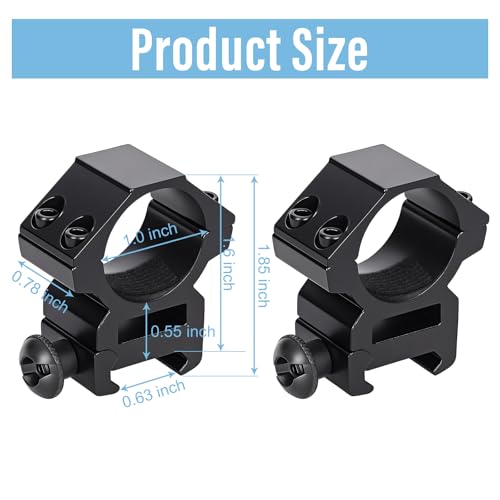 1 Inch Scope Rings Set for Picatinny Rails - 2 Pcs with Wrenches