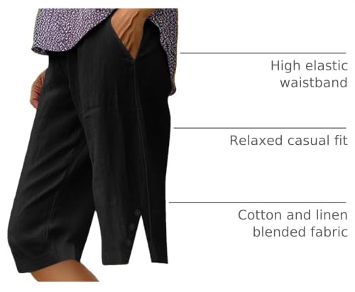 Knee Length Linen Shorts for Women - Black, X-Large