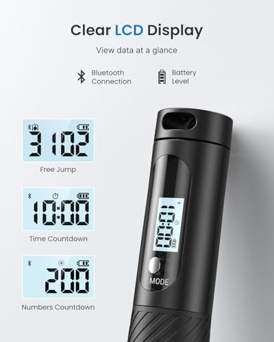 Smart Cordless Jump Rope with Counter & App Tracking - Black