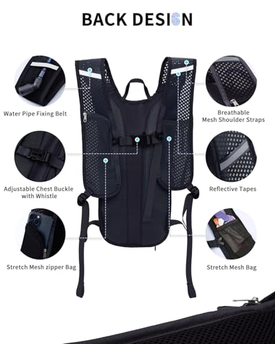 Hydration Backpack with 2L Bladder & Insulated Compartment - Black