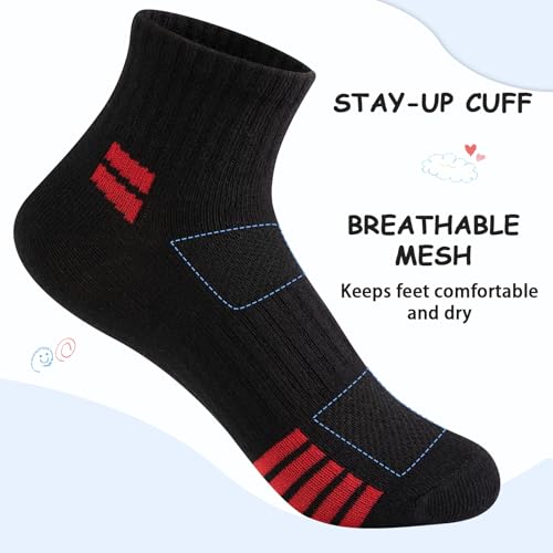 Comfoex 10 Pairs Kids Athletic Socks 7-10 Years Black Quarter Socks