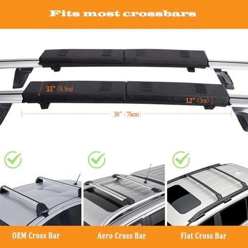 Universal Roof Rack Cross Pads with Organizer Pouch for Kayak & Surfboard