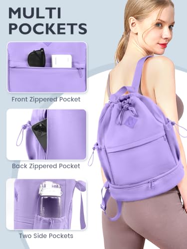 RHDZO Purple Drawstring Gym Backpack with Shoe & Wet Pocket, Large Capacity