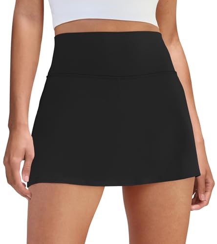 Women's High Waisted Tennis Skort with Pocket - Black, Small