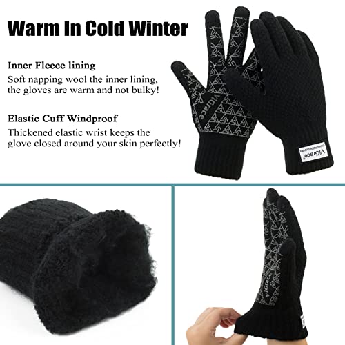 Winter Warm Touchscreen Gloves - Black, Large - Fleece Lined