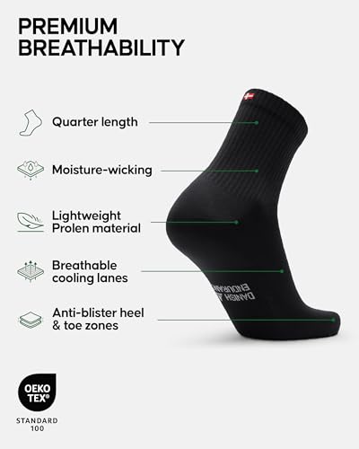 Danish Endurance Athletic Quarter Socks 3 & 5 Pack, Breathable & Fast-Dry, Large Black
