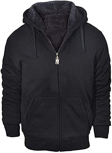GEEK LIGHTING Men's Heavyweight Fleece Hoodie with Sherpa Lining, Full Zip, Large, All Black