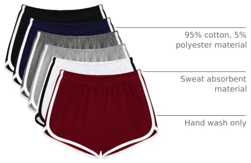 Apoway 6-Pack Women’s Cotton Dance Shorts - High Waist Yoga & Summer Workout Shorts (3XL) Black / Gray / Off-White / Navy / Wine Red