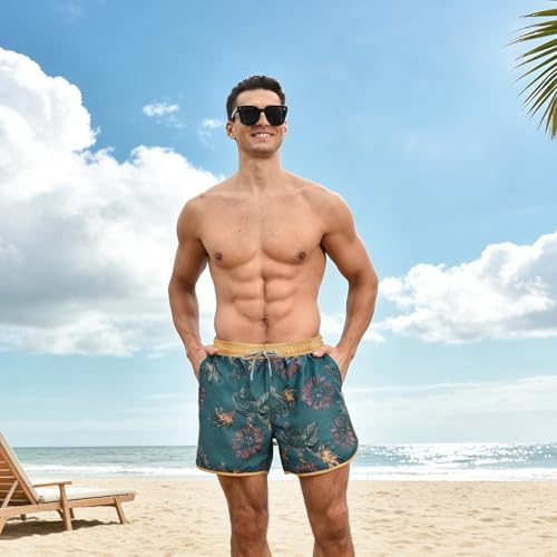Quick Dry Swim Trunks for Men - Mesh Lining Beach Shorts - Medium Green