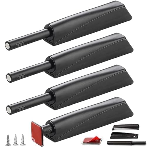 Push to Open Door Latch Cabinet Hardware CBRIVE 4 Pack Magnetic Push Latches & Lock for Hidden Door Push Release Drawer Pull Tip on Closet Locking Strong Pop Out, Black