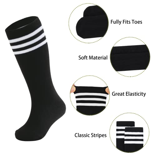 Kids Soccer Socks 4 Pairs Youth Knee High Athletic Youth Boys Girls Purple/Black/Hot Pink 6-9 Years