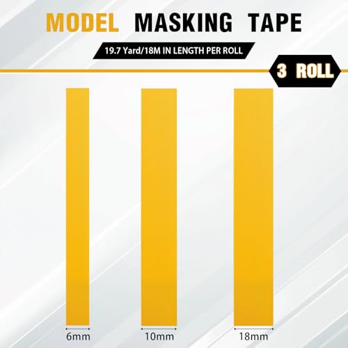 3 Pcs Model Masking Tape Airbrush Masking Tapes 6mm & 10mm & 18mm Automotive Paint Tape for Fine Model Painting