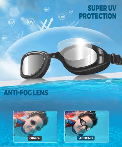 Polarized Kids Swim Goggles for Ages 6-11 - Anti-Fog - Black Frame/Silver