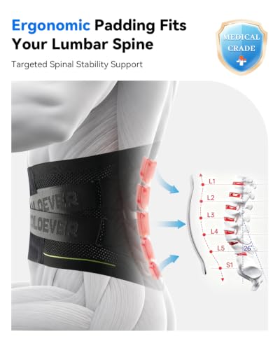 SoloEver Men's Large Black Lumbar Back Brace for Lower Back Pain Relief