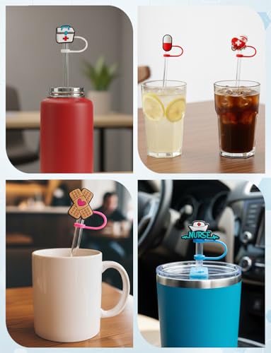 12 Pcs Nurse Straw Toppers - Silicone Covers for 10mm Straws