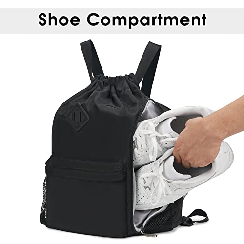 Drawstring Backpack with Shoe Compartment - Water-Resistant Gym Bag