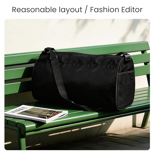 Small Gym Bag for Travel - Lightweight Waterproof Duffel - 15 Inches Black