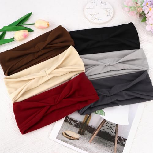 6 Pcs Sports Headbands Set for Women & Men - Beige, Gray, Burgundy, Brown, Black