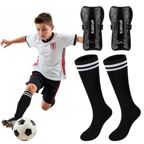 Lightweight Soccer Shin Guards with Socks for Kids - Black, Small
