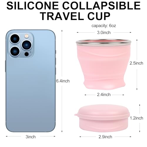 Collapsible Cup with Lid - 6oz Mini Silicone Folding Travel Cup - Sakura Pink