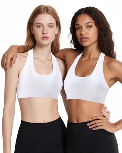 Seamless Open Back Padded Halter Sports Bra - Medium White